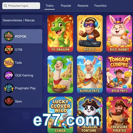 Tela do app e77.com com interface simples no celular